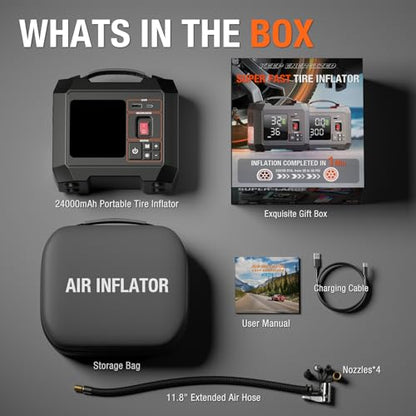 Portable Heavy-Duty Tire Inflator for Pickup Truck,RV, 300PSI Air Compressor, 9X Faster Inflator with 3.7 inch Digital Gauge. 5 Safety Protections and Cooling System for Truck, SUV, Compact Cars