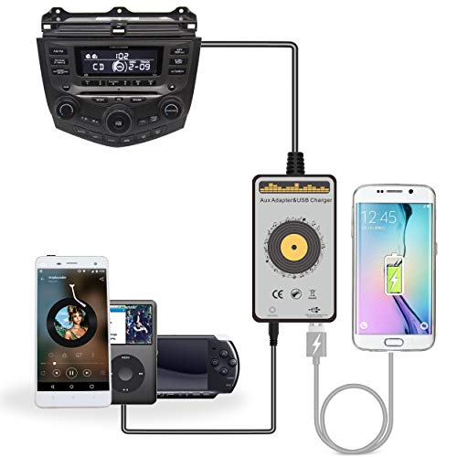 Car Audio AUX Input Adapter with 5V/3.0A USB Charging Port (2nd Gen) for Honda Accord 2003-2012, City 2002-2011, CRV 2005-2014, Civic 2006-2012, Odyssey 2005-2010, TSX 2004-2011