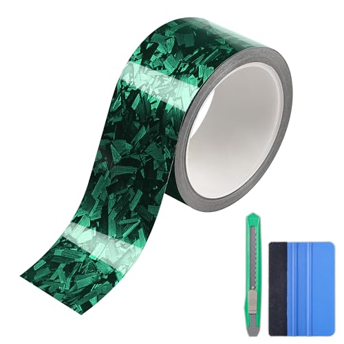 Lypumso Gloss Forged Carbon Fiber Vinyl Wrap Tape 2" x 30ft - with Tool Kit for Chrome Delete, Door Sill Protector, Car Trim Blackout DIY Auto Detailing (Green) - color: Green, size: 2inch x 30ft