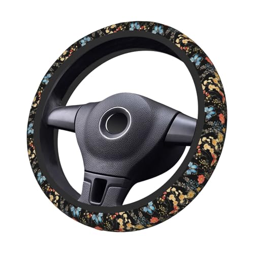 Steering Wheel Cover Wildflower Botanical Butterfly Flower Elastic Neoprene, Anti-Slip Universal Fit 14.5-15 Inch, Car Accessories Interior Decoration Wheel Protector for Cars, SUVs, Trucks - color: A05