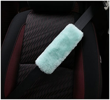 U&M 2 Pack Genuine Sheepskin Auto Seat Belt Cover for Adult Youth Kid Toddlers -Soft Warm Car, Truck, SUV, Camera Backpack Strap Shoulder Pad Wool Fluffy - color: mint green