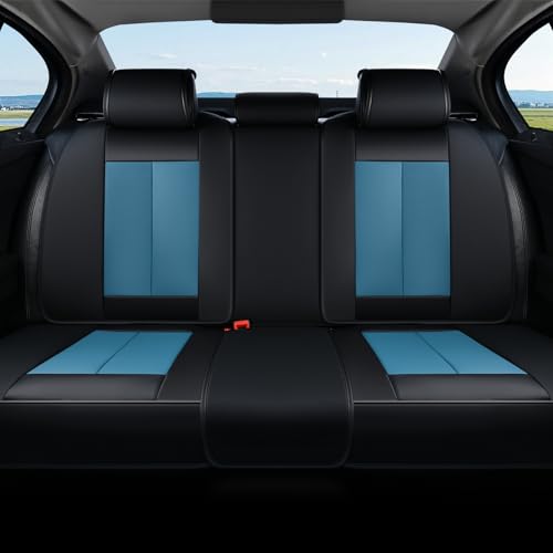 Coverado Back Leather Car Seat Covers for Trucks, Rear Seat Covers for Cars, Automotive Seat Covers Back Car Seat Cover, 3-Pieces Waterproof Nappa Leather Car Seat Cushion Protector, Black&Blue - color: Black&Blue