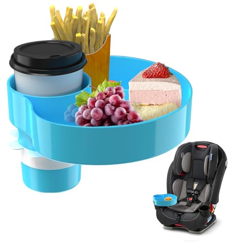 Kids Car Seat Tray, Travel Tray with Cup Holder for Toddler Baby, Kids Car Seat Food Snack Organizer for Road Trip, Stroller snack Organizer Travel Must Haves Toddler Must Haves (Sky Blue, 1 PCS) - color: Sky Blue, size: 1 Pack