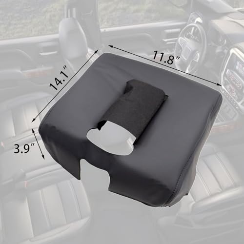 Priprilod Leather CAR Center Console Lid Armrest Replacement Cover Black with Gray Stitch Compatible with Chevy Silverado/GMC Sierra (40/20/40 Split Bench Seat) 2014 2015 2016 2017 2018 - color: Black with Gray Stitch