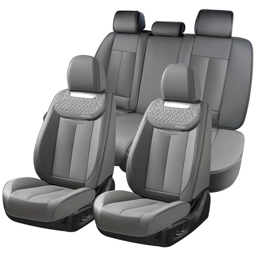Coverado Car Seat Covers Full Set, Luxury Leather Car Seat Cover, Front and Back Seat Covers for Cars, Waterproof Car Seat Protector, Automotive Seat Covers Universal Fit Most Cars(Gray) - color: Gray, size: Fullset