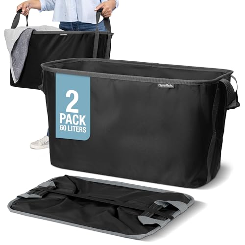 CleverMade Collapsible Laundry Basket 2 Pack – 60L (16 Gal) Foldable Clothes Hamper with Reinforced Handles, Space Saving Fabric Laundry Bin, Holds 55 lbs, Flat Folding for Home & Travel - Black - color: Black Gray