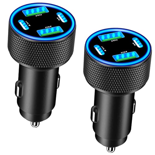 USB C Car Charger, KYOHAYA 2Pack 90W 4-Port Dual USB-C & USB-A Car Power Cigarette Lighter PD/QC3.0 Type C Car Carplay Charger Fast Charging for iPhone 17 17 Pro 16 15 14 13 12 11/Galaxy S26 S25/Pixel - color: Onyx Black