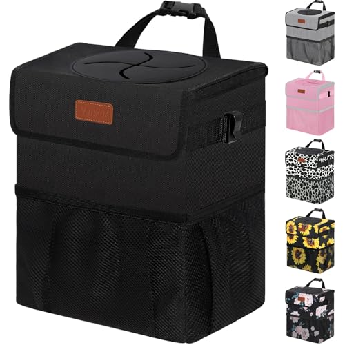 Vankor Car Trash Can Bin with Lid Hanging for Back Seat, Car Accessories for Women Men Leak Proof Automotive Garbage Cans Leakproof Vehicle Trash Can for Truck SUV Black - color: Black, size: 2.2 Gallons