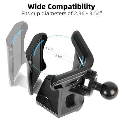 Motorcycle Cup Holder, Upgraded Adjustable Angle Drink Holder for Large Water Bottles (2.36" to 3.54" Dia), Universal Water Bottle Holder for Bike Scooter Boat Stroller Golf Push Cart Wheelchair