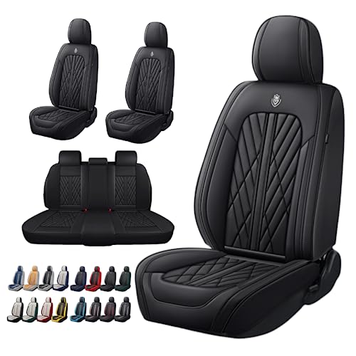 Universal Fit Waterproof Breathable Nappa Leather Automotive Vehicle Car Seat Covers Set Cushion Protector for Sedan SUV - color: Black, size: Full Set 5 Seats