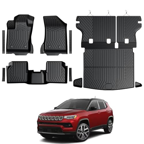 Floor Mats for Jeep Compass 2017-2026, All Weather Floor Mats Cargo Liner with Backrest Protectors and Door Sill Guards Accessories, Full Coverage Set (Fit New Body Style 2nd Generation) - size: For Jeep Compass | 2017-2026