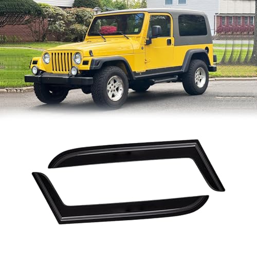 Window Visor for 1997-2006 Jeep Wrangler (TJ) 2-Door, Out-Channel Rain Guards Shields Vent Deflector Shade Wind Dark Smoke, Tape-On Outside-Mount, 2PCS - style: For 1997-2006 | Jeep Wrangler 2door | Out-Channel