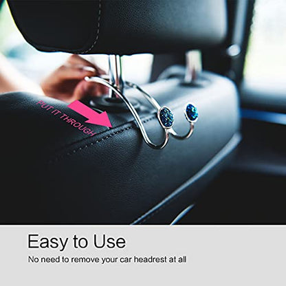 4 Pack Bling Bling Car Hooks, Universal Car Headrest Hooks, Strong Stainless Steel Car Seat Headrest Hanger Hooks for Purses & Grocery Bags (Blue) - color: 4 Blue