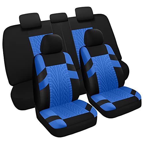 Pariitadin Car Seat Covers Full Set, Washable and Breathable Premium Cloth Automotive Vehicle Seat Cover for Car Interior, Universal Fit for Most Cars, Sedan, Truck, SUV(Black/Blue) - color: 2-Black/Blue, size: Full Set