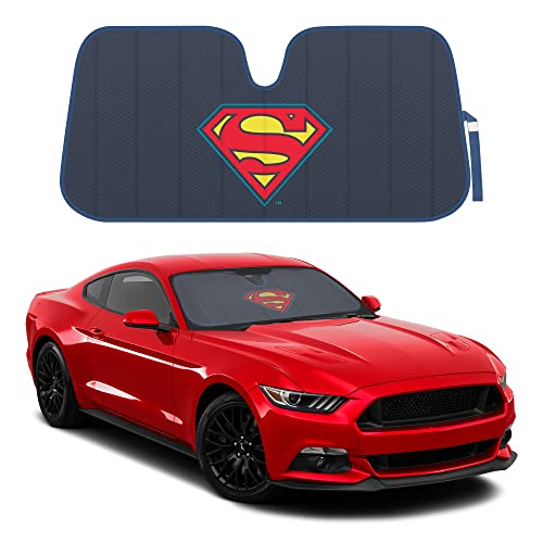BDK Warner Bros DC Comics New Superman 2022 Car Accessories, Accordion Folding Windshield Sun Shade, UV Block Double Bubble Car Window Shades, 58 x 27 in, Keeps Vehicle Cool, Protects from Sun Damage - color: Superman Blue