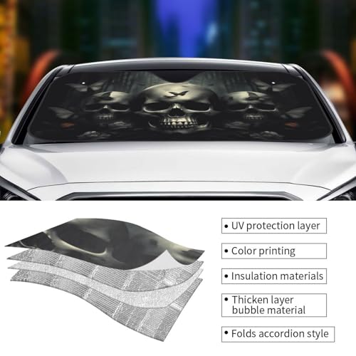 Skull Car Sun Shade Windshield Sunshade Foldable Front Window Shield Cover for Truck SUV - color: Blue11