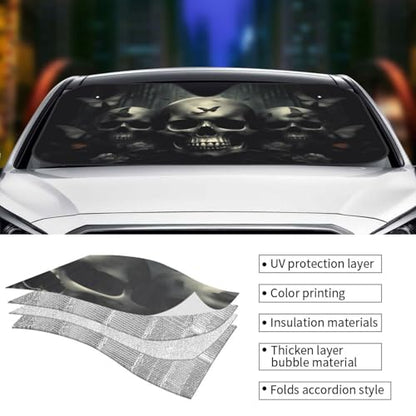 Skull Car Sun Shade Windshield Sunshade Foldable Front Window Shield Cover for Truck SUV - color: Blue11