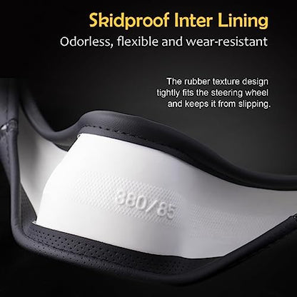 Wood Grain Steering Wheel Cover Carbon Car Steering Wheel Covers 14 1/2-15 inch with Coasters Microfiber Leather Splicing Breathable Anti-Slip Durable Universal Steering Wheel Protective - Gray - color: White