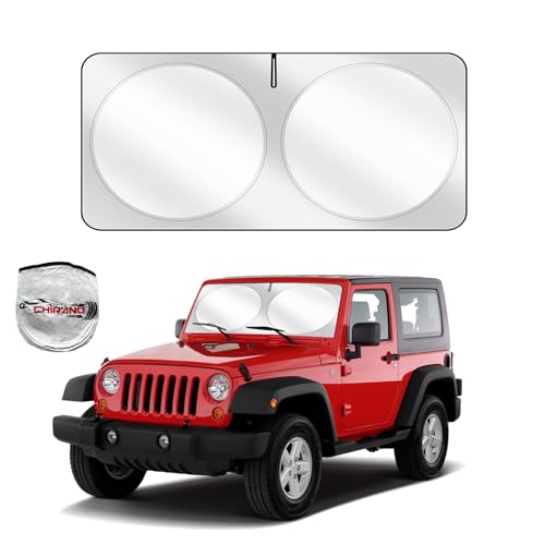 for 2018-2026 Jeep Wrangler - Premium Sunshade for Wrangler JL JLU & 2020-2026 Jeep Gladiator, Front Windshield Sun Shade Blocks UV Rays Foldable Visor with Storage Pouch - size: For Jeep Wrangler 2018-2026