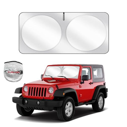 for 2018-2026 Jeep Wrangler - Premium Sunshade for Wrangler JL JLU & 2020-2026 Jeep Gladiator, Front Windshield Sun Shade Blocks UV Rays Foldable Visor with Storage Pouch - size: For Jeep Wrangler 2018-2026