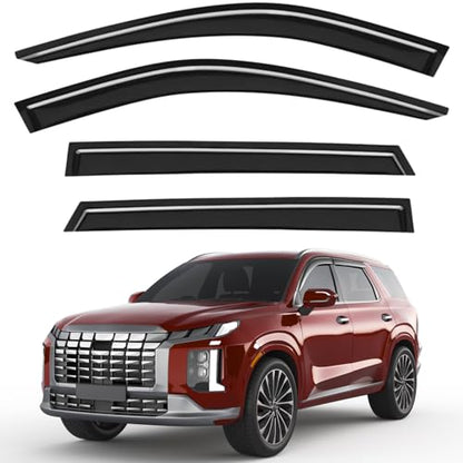 Outside-Mount Window Rain Guards Fit for Hyundai Palisade 2020-2025 SE SEL XRT, Extra Durable Window Visors Wind Deflector Dark Smoke Vent Shades Car Tape-on with Thicker 4PCS - size: Fit for 2020-2025 Hyundai Palisade