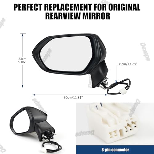 Driver Side Mirror Assembly Compatible with Toyota Corolla 2020-2025 Non-heated Power Adjustable Glass Replace 8794012F80, TO1320391, 8794002916, 8794002928 Black (3Pin Left) - style: 3pin Left
