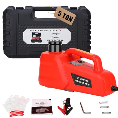 EFFIROSO Electric Car Jack 5 Ton/11000lbs 12V Lightweight Hydraulic Car Lift with 6.1-17.7 Inches for SUV Sedan Truck Repair Tools for Tire Change Replacement - color: Red
