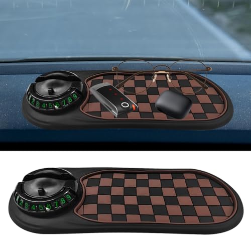 Multifunction Car Anti-Slip Mat, Universal Rotatable Auto Dashboard Phone Holder Accessory with Temporary Parking Number, Car Anti Slip Organizer Pad for Phones, Keys, Sunglasses(BrownBlack) - color: BrownBlack