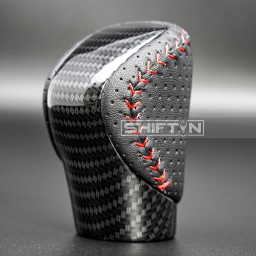 Gear Shift Knob Shifter for Lexus ES GS GX is NX RC RX 200t 300 350 3450h 450hL 350L (Black Leather Red Stitch/Carbon Look) - color: Black Leather Red Stitch / Carbon Pattern