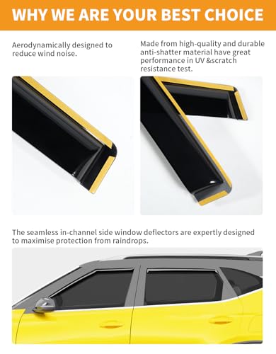 in-Channel Window Rain Guards Fit for Kia Seltos 2021-2026 Rain Guards Extra Durable Window Deflectors Visors Vent Visors Vent Shades Car Accessories -4 pcs - size: Fit for 2021-2026 Kia Seltos