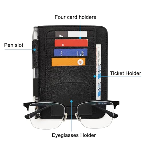 SENHAI Car Sun Visor Organizer for Car, 2 Pcs Small Leather Car Card Sleeve Pocket Organizer, Car Visor Organizer Storage Pouch for Hold Card, Sunglass Holder, Pen (Beige & Black)