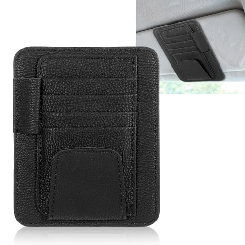 Small Leather Car Sun Visor Organizer and Insurance Card Holder, Auto Car Sun Visor Organizer, Multifunctional Auto Interior Accessories Storage Pocket for Card License Registration Document, Pen, Key