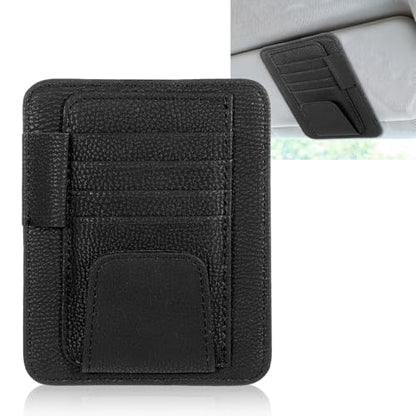 Small Leather Car Sun Visor Organizer and Insurance Card Holder, Auto Car Sun Visor Organizer, Multifunctional Auto Interior Accessories Storage Pocket for Card License Registration Document, Pen, Key