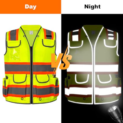 HYCOPROT Reflective Safety Vest Class 2 High Visibility Heavy Duty Construction Vest with Padded Neck,Meet ANSI/ISEA Standard - color: Yellow, size: Medium