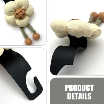 2 PCS Cute Sunflower Car Seat Headrest Hooks, Multifunctional Seat Back Hanger, Vehicle Back Seat Headrest Hanger Holder for Grocery Bag, Handbag, Clothes (White) - color: White