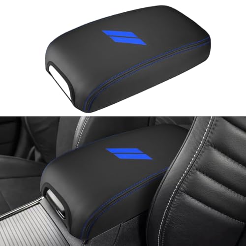 INTGET Car Center Console Cover for 2022 2021 Dodge Charger Accessories 2020 2019 2018 2017 2016 2015 Leather Armrest Cover Console Lid Protector Cushion Pad (Dark Blue Stitches, Leather) - color: Dark Blue Stitches, size: Leather