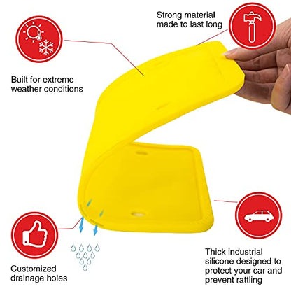 XCLPF Silicone License Plate Frame Covers 2 Pack- Front and Back Car Plate Bracket Holders. Rust-Proof, Rattle-Proof, Weather-Proof (Yellow) - color: Yellow