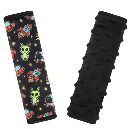 Seat Belt Covers for Kids, Double-Sided Use Shoulder Pads for Kids, Comfort Neck Strap Covers, Cute Car Seatbelt Cushion Covers for Boys Girls(2 Pack) (Alien World) - color: Alien World