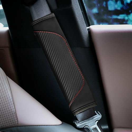 2PCS Car Seat Belt Cover pad, Carbon Fiber Safety Seatbelt Shoulder Strap Covers, Breathable Leather Soft Harness Pad Protect Your Neck and Shoulder (2, Black) - color: Style 2-Black
