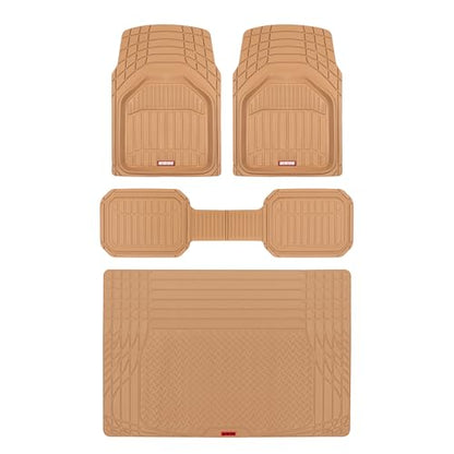 Motor Trend FlexTough Defender Floor Mats for Cars & TrunkShield Trunk Mat Set, Next-Gen Deep Dish Heavy Duty Car All Weather, Rubber Set Auto Truck Van SUV B09VYBHPDK - color: Beige, style: Cargo Combo