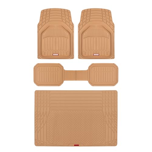 Motor Trend FlexTough Defender Floor Mats for Cars & TrunkShield Trunk Mat Set, Next-Gen Deep Dish Heavy Duty Car All Weather, Rubber Set Auto Truck Van SUV B09VYBHPDK - color: Beige, style: Cargo Combo
