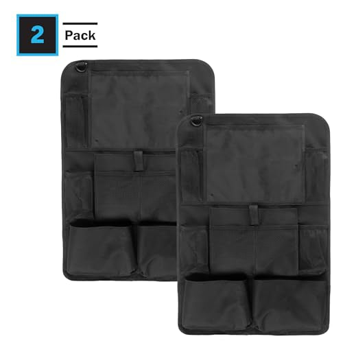 Stalwart Car Seat Organizer 2-Pack - Car Organization Attachments for Backseat with 9 Pockets and Tablet Holder - Road Trip Essentials (Black)