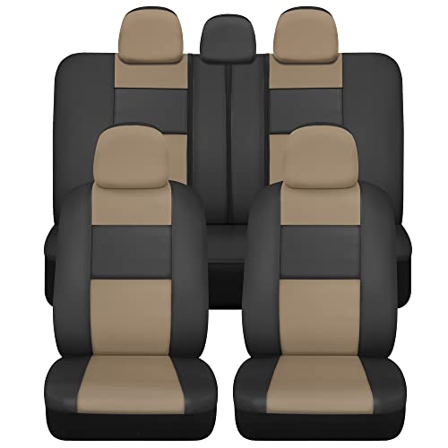 BDk Faux Leather Car Seat Cover Full Set - Front & Rear Split Bench Beige Seat Covers for SUV & Truck Seat Covers, Airbag Compatible - Interior Protective Seat Covers for Car Seats & Car Accessories - color: Beige