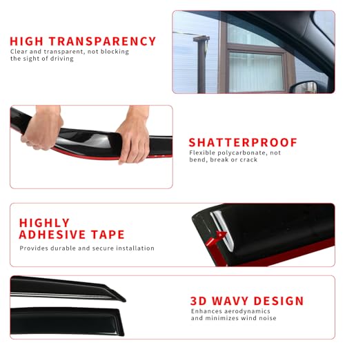 Rain Guard Fit for 2008-2020 Dodge Grand Caravan, 2008-2016 Chrysler Town & Country, Outside Mount Side Window Visor Vent Deflector Shade, 4pcs - size: For 2008-2020 Grand Caravan