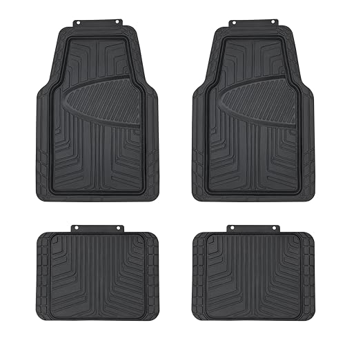 Amazon Basics 4-Piece Premium All-Season Anti-Slip Rubber Floor Mats, All Weather Protection for Cars, SUVs and Trucks, Universal Trim to Fit, Black