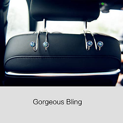 4 Pack Bling Bling Car Hooks, Universal Car Headrest Hooks, Strong Stainless Steel Car Seat Headrest Hanger Hooks for Purses & Grocery Bags (Blue) - color: 4 Blue