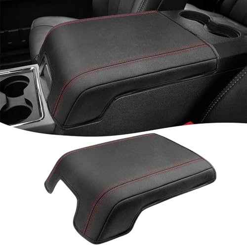 Center Console Armrest Cover for 2011-2016 Ford F250 F350 F450 Super Duty Accessories, Vinyl Leather Middle Armrest Cusion Protector, Anti-Scratch, Bucket Seat Only, Black Red Stitching - size: Bucket Seat, 11-16 F250-F450, red stitch