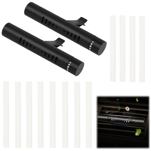 2 Pcs Car Air Essential Oil Diffuser Vent Clip with 12 Pcs Odorless Refill Sticks, Premium Aluminum Air Freshener Diffuser Suitable for Cars, Office, Kitchen (Black, 2 Pcs)