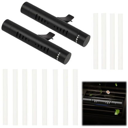 2 Pcs Car Air Essential Oil Diffuser Vent Clip with 12 Pcs Odorless Refill Sticks, Premium Aluminum Air Freshener Diffuser Suitable for Cars, Office, Kitchen (Black, 2 Pcs)