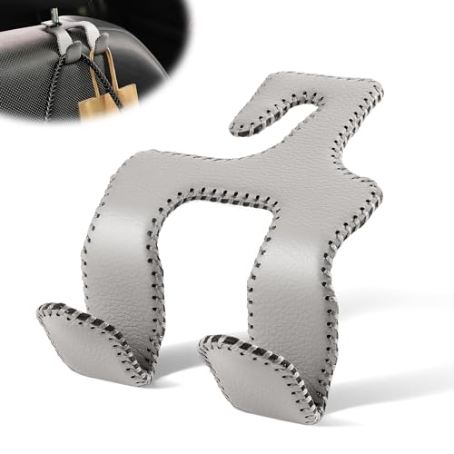 LivTee Upgraded Superior Leather Car Seat Back Headrest Hook, 2 in 1 Auto Seat Hook Hangers Holder Organization Interior Accessories for Purses Coats Umbrellas Grocery Bags Handbag (Gray) - color: Gray 1-Pack